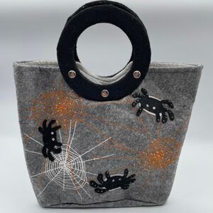 Grey Felt Halloween Purse Handbag Tote Bag Novelty Lights Up Spider Web Spooky